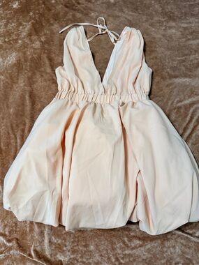 SHEIN Peach Deep V Ruched Mini Bubble Large Dress